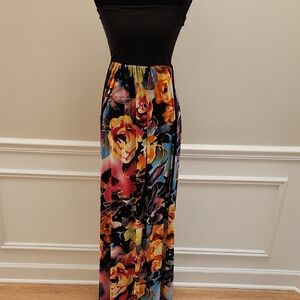 Boohoo Black and Multicolor Floral Maxi Dress